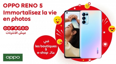 هاتف 'OPPO Reno 5' متوفر الان في جميع متاجر أوريدو 