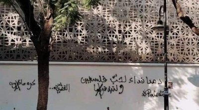المعهد الفرنسي بتونس يعلق على حملة دعم فلسطين على جدرانه