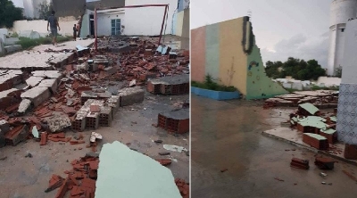 وقوع جدار مدرسة ابتدائية بالقلعة الكبرى بسبب الأمطار (صور)