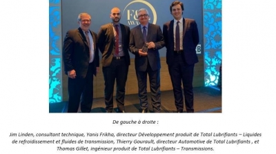 Total Lubrifiants reçoit un prix international pour sa gamme innovante TOTAL QUARTZ EV FLUID