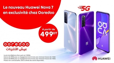 Ooredoo Tunisie vous propose le Huawei Nova 7, 5G en exclusivité et à partir de 499 dt
